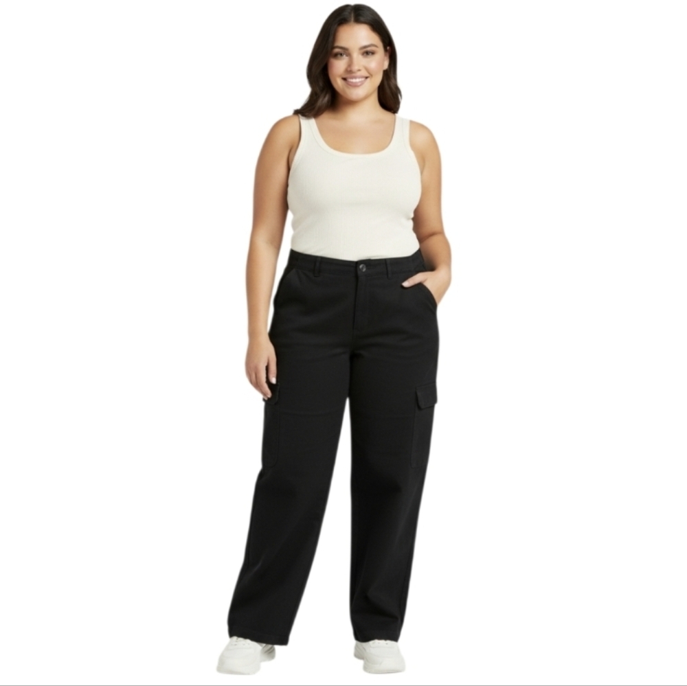 RE Generation Celebrity Pink Black Cargo Pants Size 18 Relaxed Fit Cotton NWT